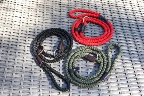 Rope Slip Lead for Dogs - Nickel finish in 12 and 8mm width, various colours available