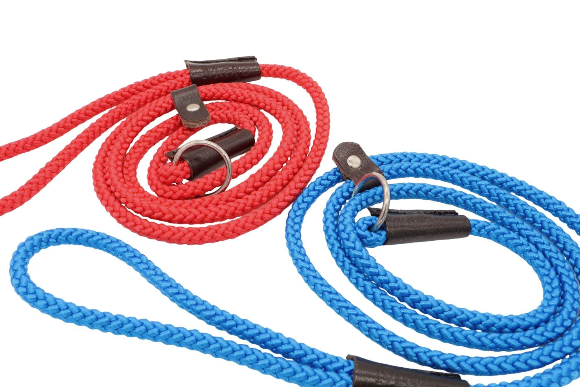 Rope Slip Lead for Dogs - Nickel finish in 12 and 8mm width, various colours available