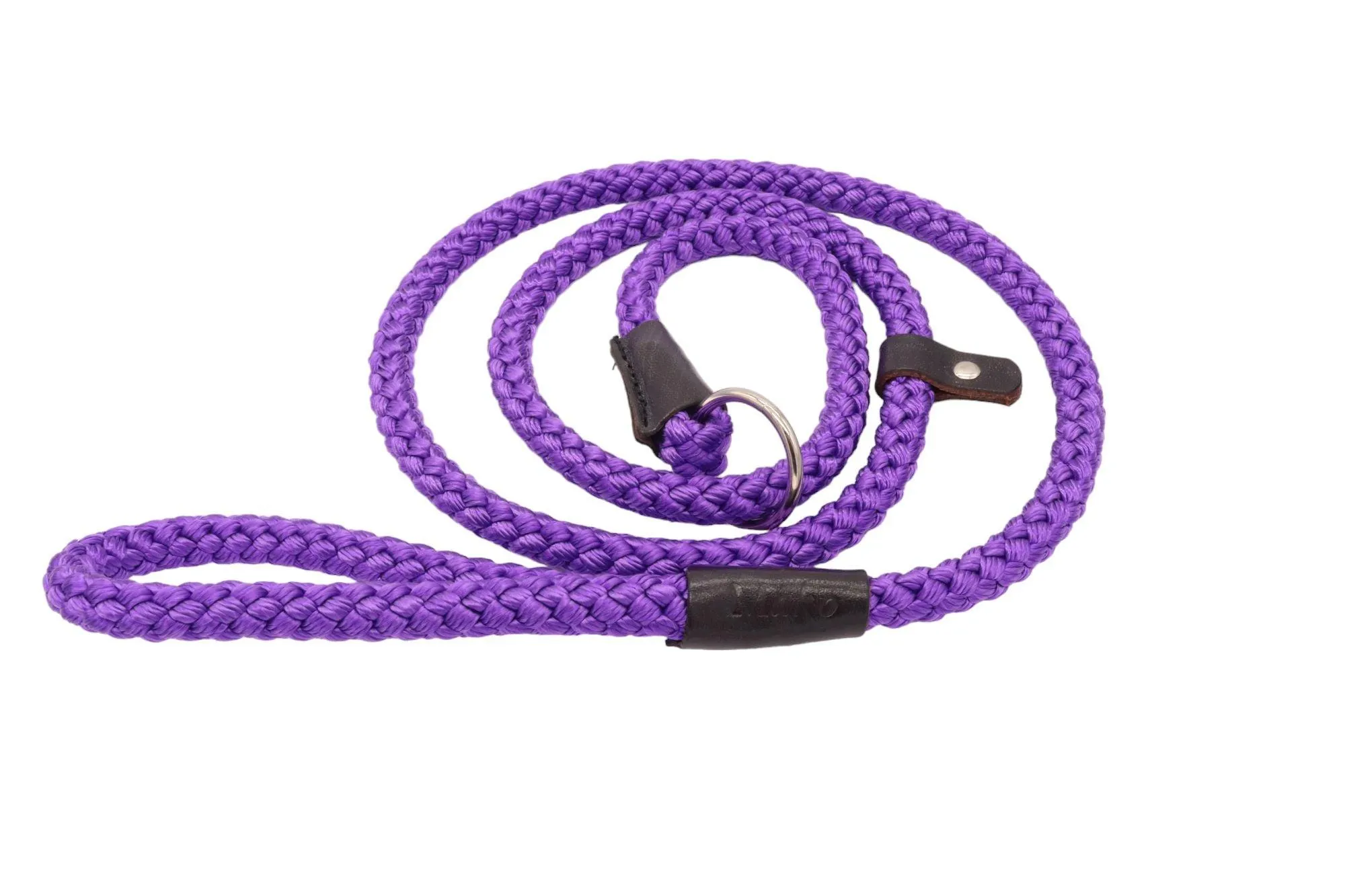 Rope Slip Lead for Dogs - Nickel finish in 12 and 8mm width, various colours available