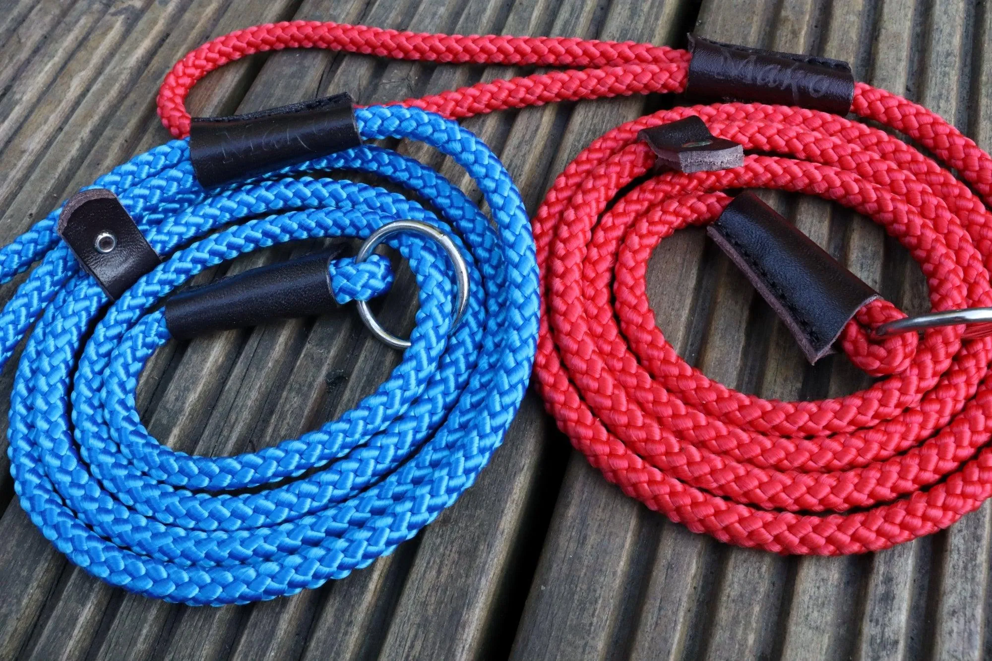 Rope Slip Lead for Dogs - Nickel finish in 12 and 8mm width, various colours available