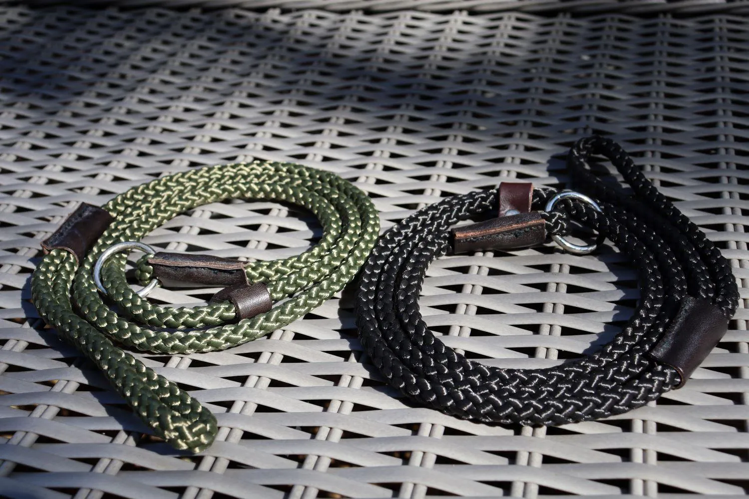 Rope Slip Lead for Dogs - Nickel finish in 12 and 8mm width, various colours available