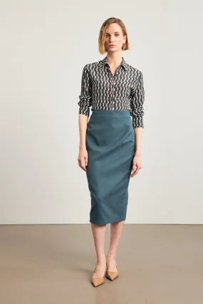 Setre Waist Fitted Midi Length Pencil Skirt Petrol