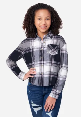 Shrunken Long Sleeve Plaid Button Front