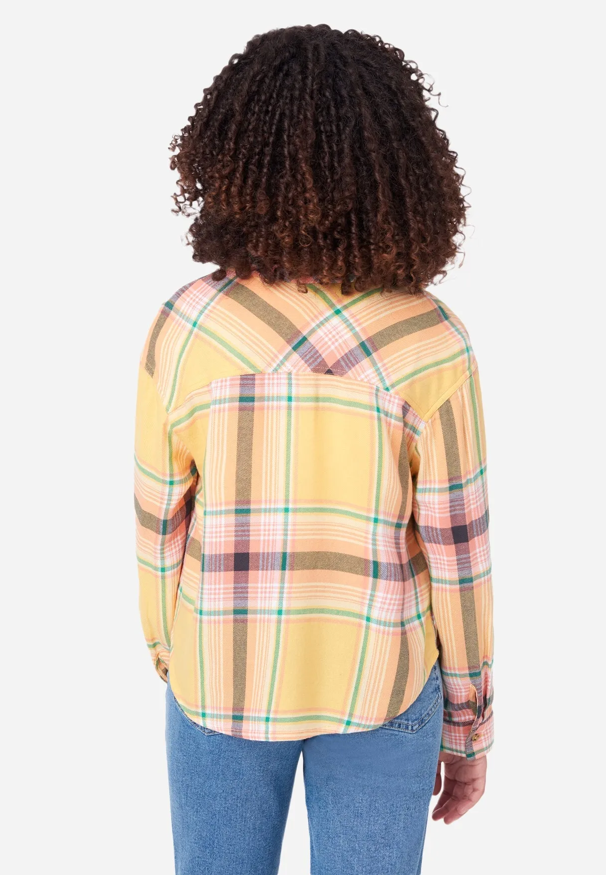 Shrunken Long Sleeve Plaid Button Front