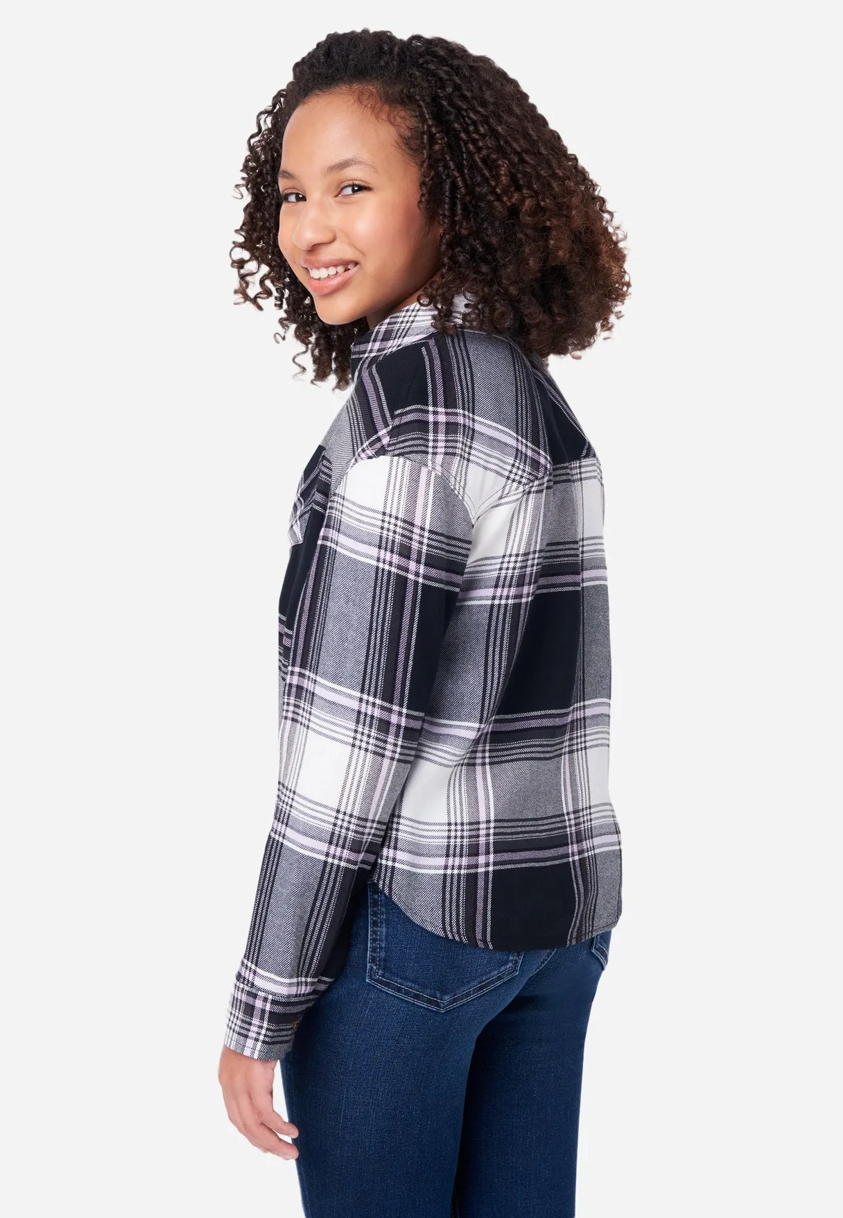 Shrunken Long Sleeve Plaid Button Front