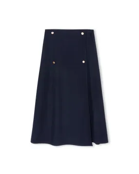 skirt midi wool double buttons - navy