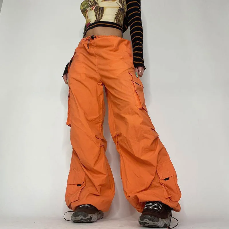 Street loose large pocket zipper woven pants