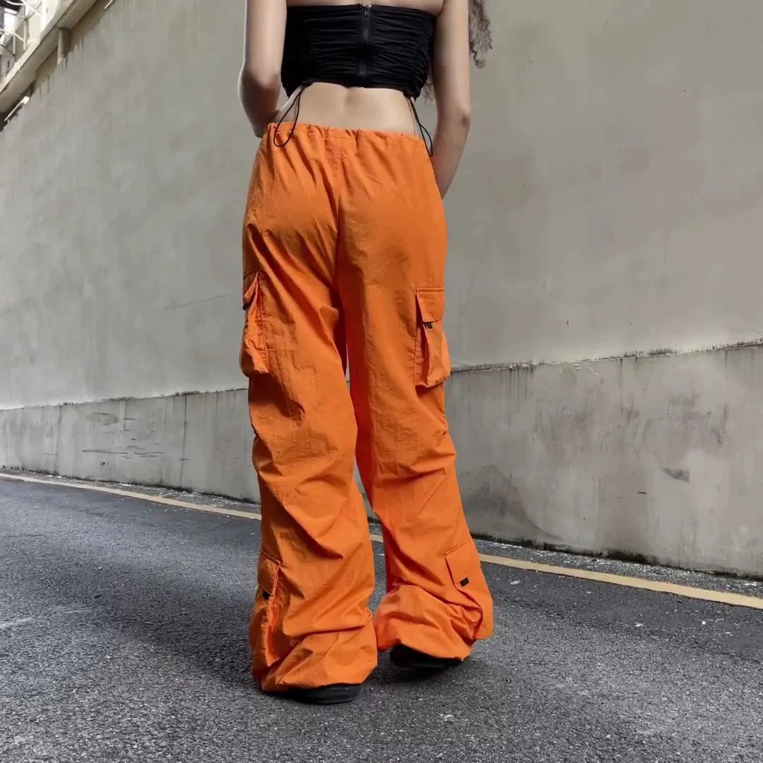 Street loose large pocket zipper woven pants