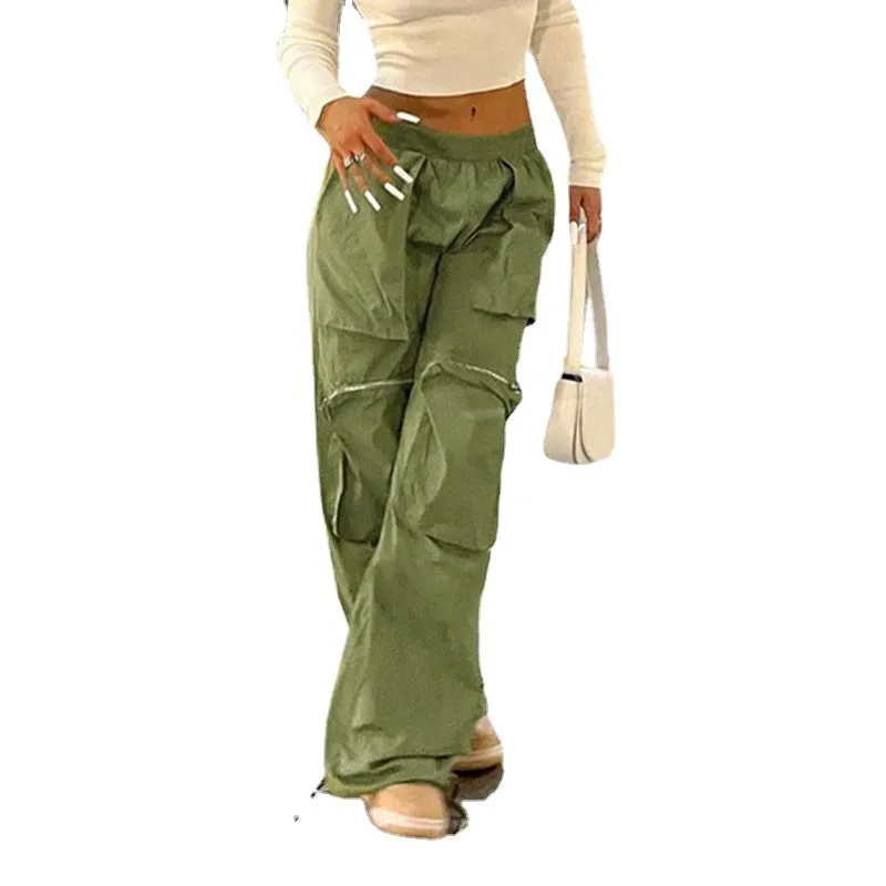 Street loose large pocket zipper woven pants