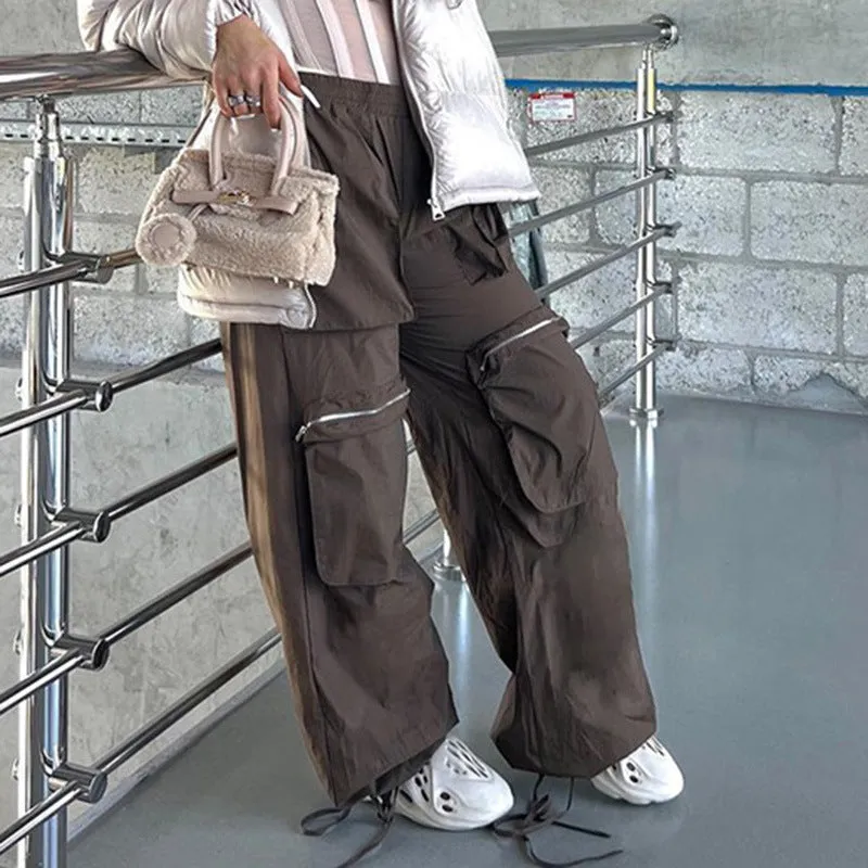 Street loose large pocket zipper woven pants