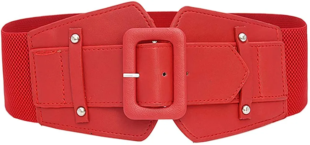 Stretchy Red Wide Waist Belt