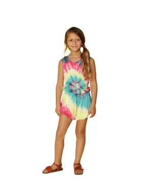 Tie-dyed romper cover up in a swirl pattern