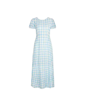 VIDA LINEN DRESS BLUE LINEN GINGHAM