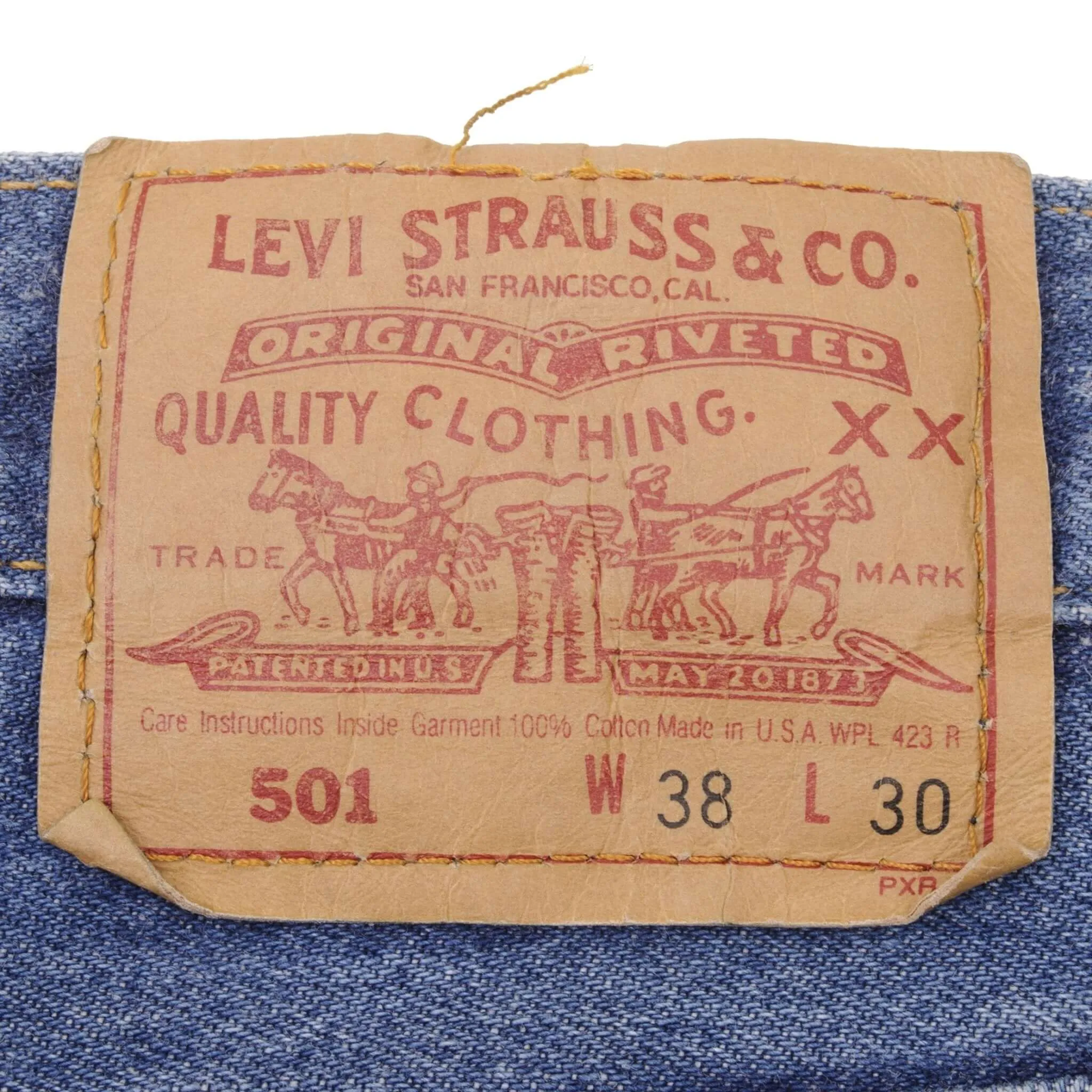 VINTAGE LEVIS 501 JEANS INDIGO 1980S SIZE W38 L30 MADE IN USA