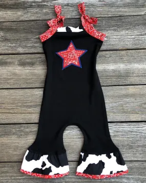 Western Wear Cow Red Bandana Romper Outfit