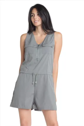 Womens Zip Front Sleeveless Romper Olive