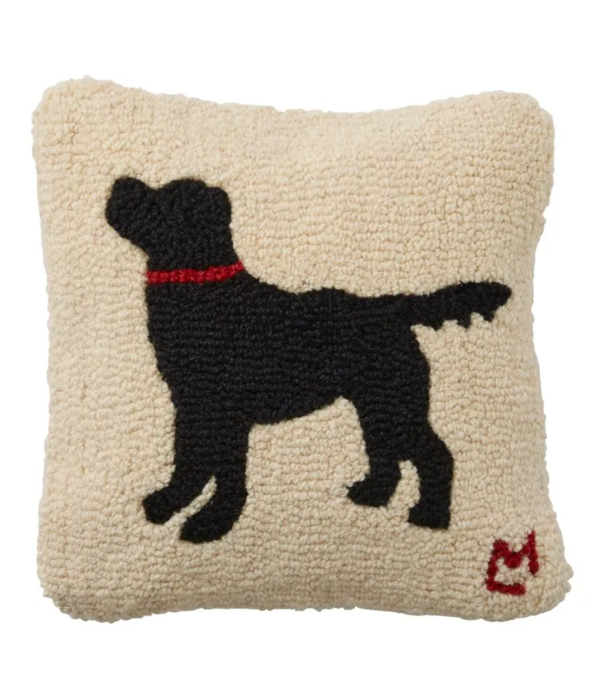 Wool Hooked Throw Pillow, Black Dog, 14&quot; x 14&quot;