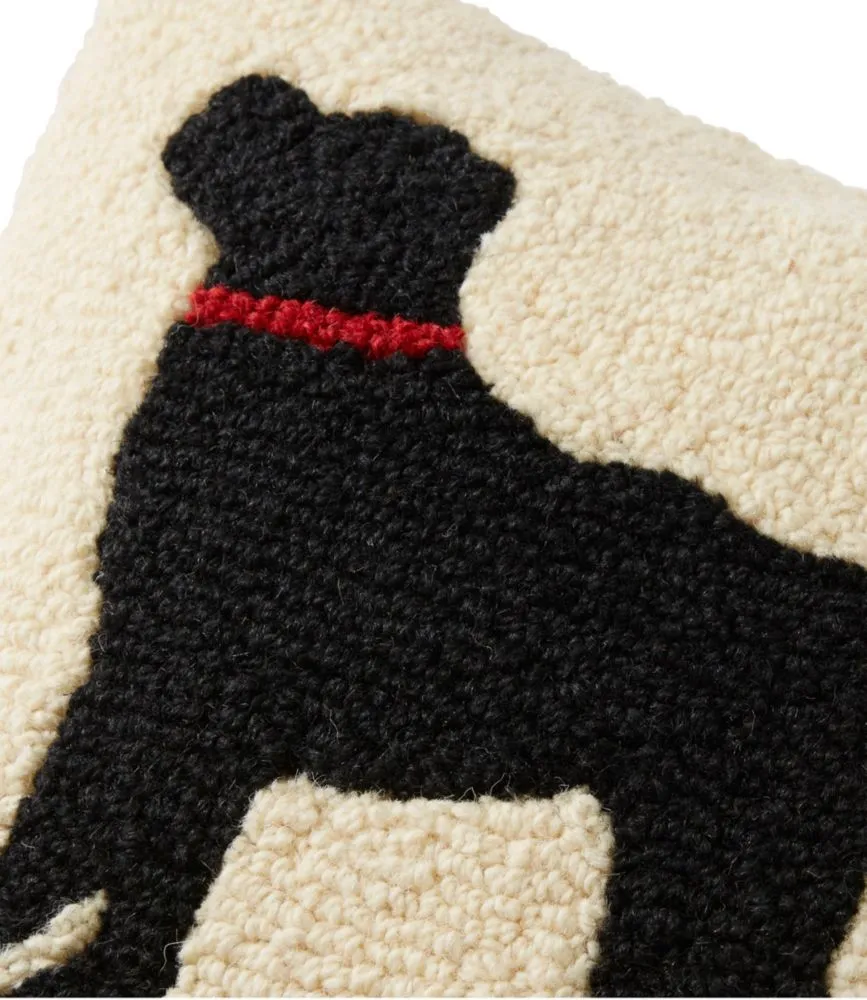 Wool Hooked Throw Pillow, Black Dog, 14&quot; x 14&quot;