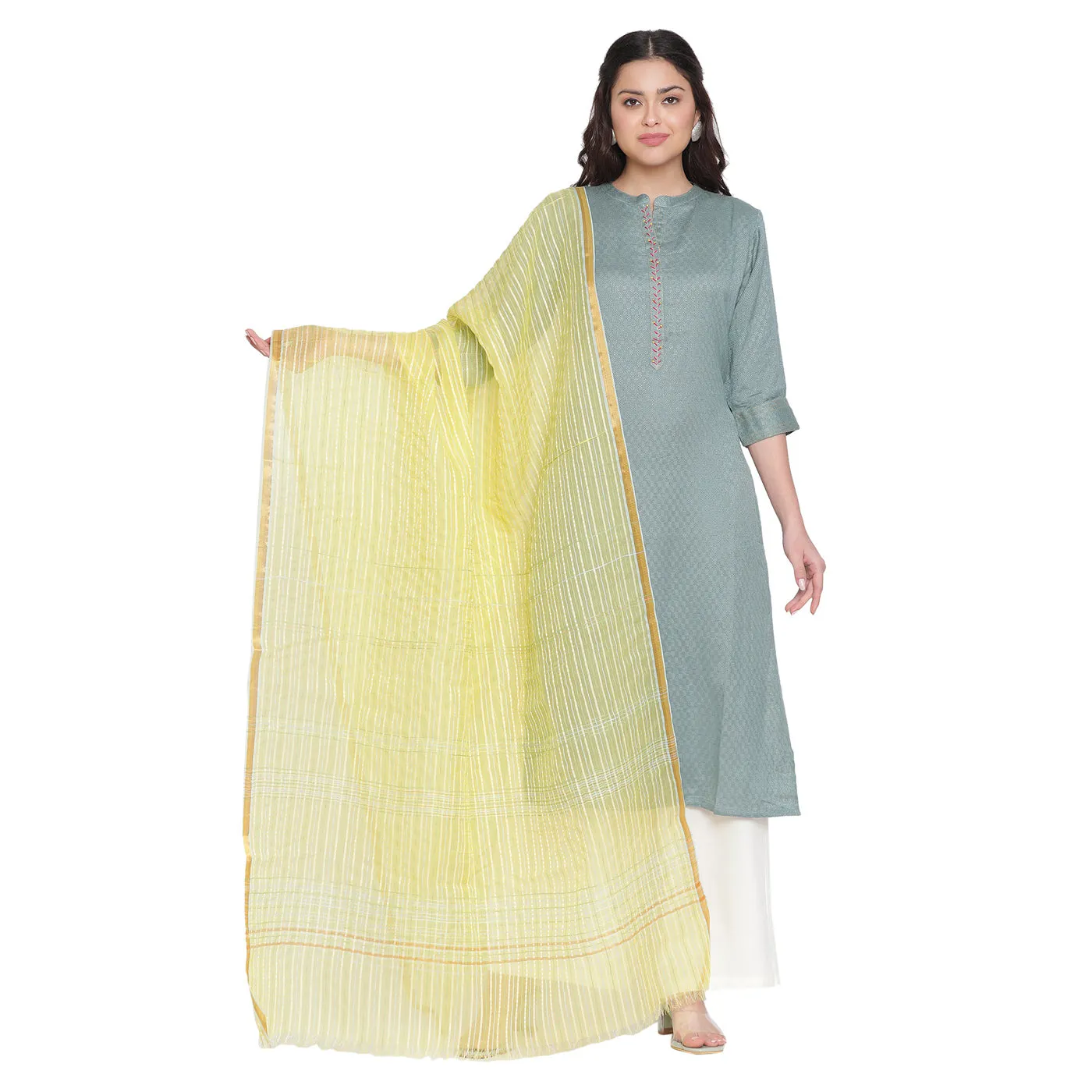 Yellow Dobby Woven Silk Tencel Dupatta