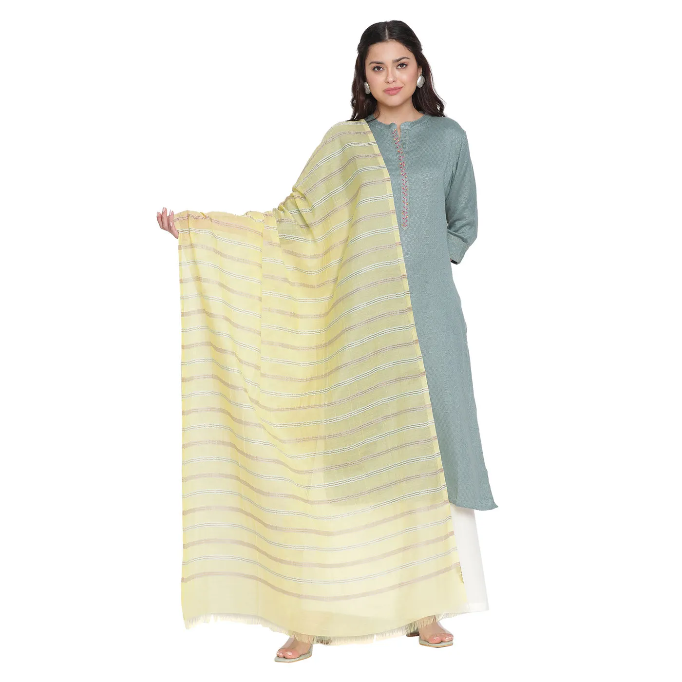 Yellow Silk Blend Dobby Dupatta